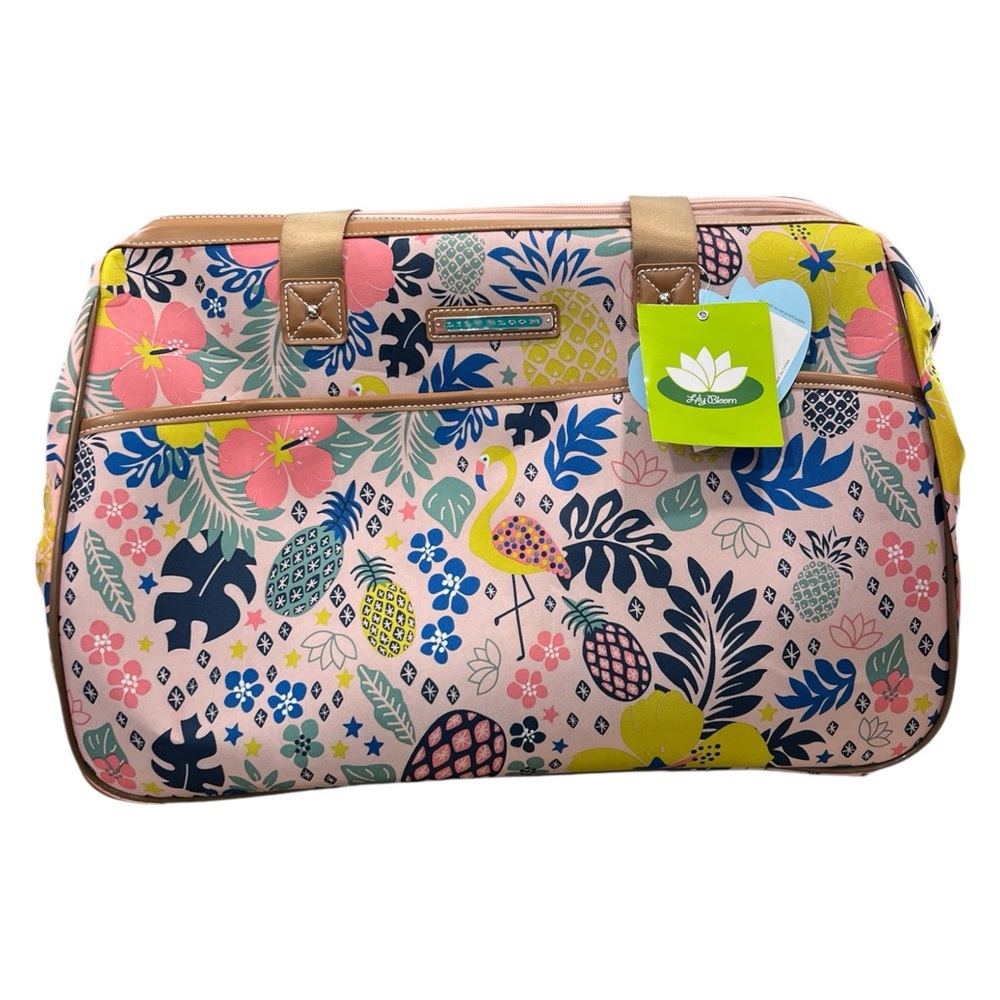 Lily Bloom Pattern 22” Duffel Bag with 2-Rolling Wheels, Weekender Overnight bag - Picture 10 of 14